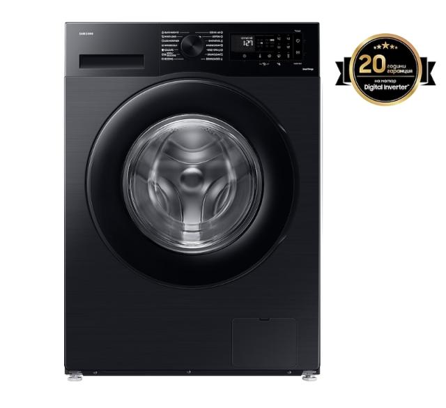 Пералня Samsung WW90CGC04DABLE, Washing Machine, 9 kg, 1400 rpm,  Digital inverter motor, Energy Efficiency A, Spin Efficiency B, Eco Bubble, Bubble Soak, Hygiene Steam, WiFi , Smart Things, AI Energy mode, Black Inox