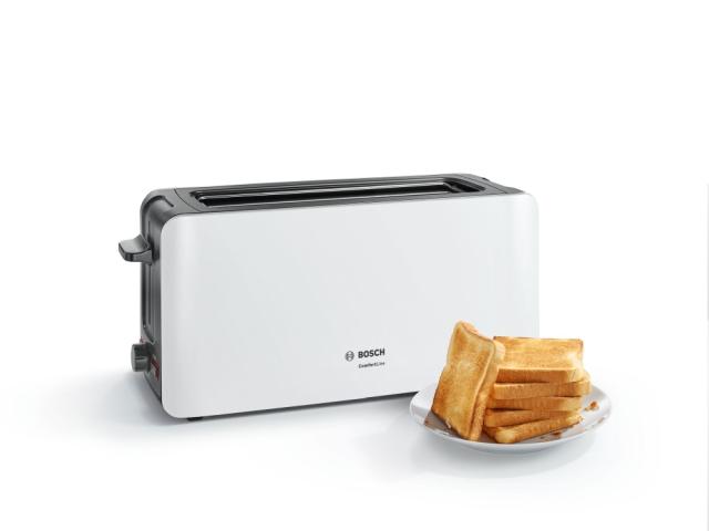 Тостер Bosch TAT6A001, Long slot toaster Toaster, ComfortLine, 915-1090 W, Auto power off, Defrost and warm setting, Lifting high, White