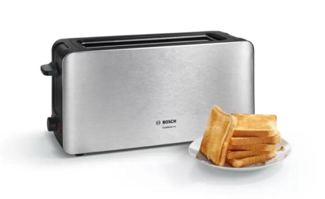 Тостер Bosch TAT6A803, Toaster with long slot ComfortLine, 915-1090 W, For 1 long or 2 small slices of toast, Defrost and warm setting, High lifting, Stainless steel