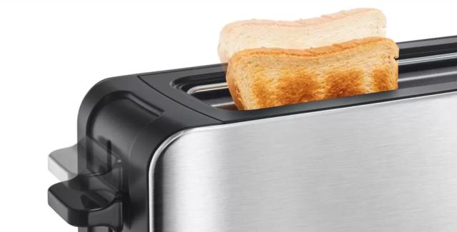 Тостер Bosch TAT6A803, Toaster with long slot ComfortLine, 915-1090 W, For 1 long or 2 small slices of toast, Defrost and warm setting, High lifting, Stainless steel