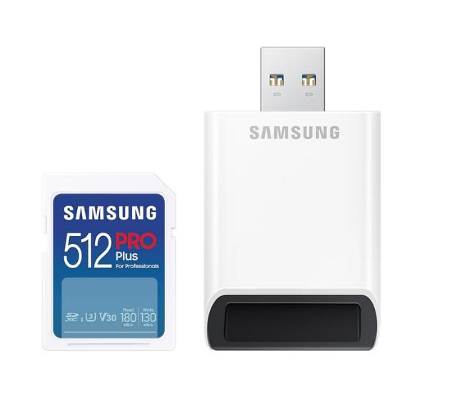 Памет Samsung 512GB SD PRO Plus + USB Reader, Class10, Read 180MB/s - Write 130MB/s