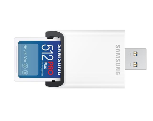 Памет Samsung 512GB SD PRO Plus + USB Reader, Class10, Read 180MB/s - Write 130MB/s