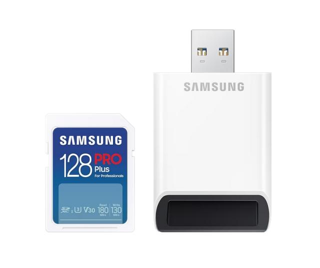 Памет Samsung 128GB SD Card PRO Plus with USB Reader, Class10, Read 180MB/s - Write 130MB/s