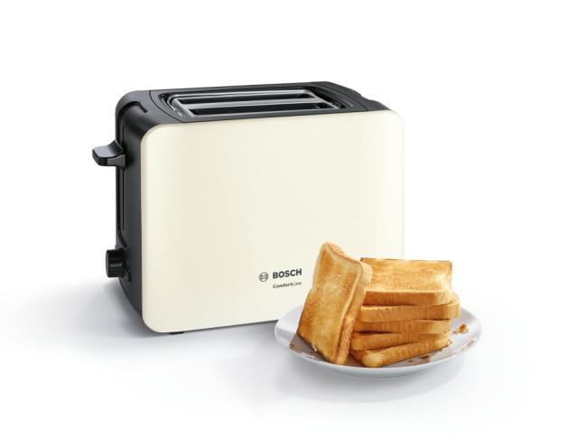Тостер Bosch TAT6A117, Toaster, ComfortLine, 915-1090 W, Auto power off, Defrost and warm setting, Lifting high, Beige