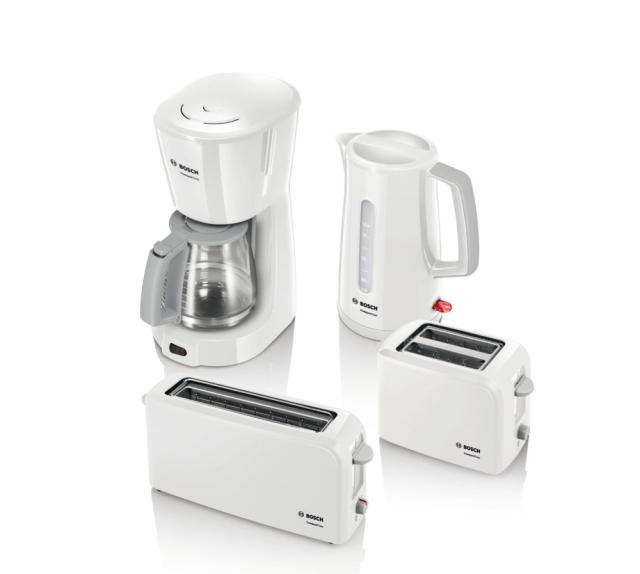 Тостер Bosch TAT3A001, Plastic toaster CompactClass, 825-980 W, For 1 long or 2 small slices of toast, white/light gray