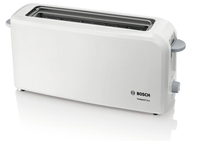 Тостер Bosch TAT3A001, Plastic toaster CompactClass, 825-980 W, For 1 long or 2 small slices of toast, white/light gray
