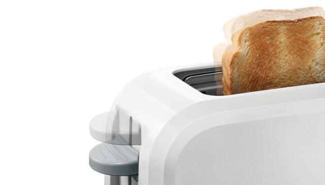 Тостер Bosch TAT3A001, Plastic toaster CompactClass, 825-980 W, For 1 long or 2 small slices of toast, white/light gray
