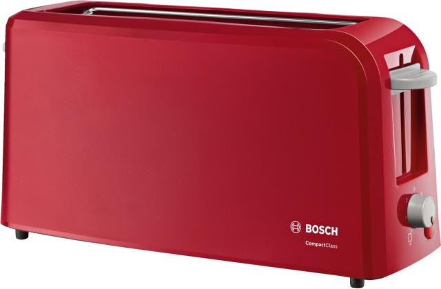 Тостер Bosch TAT3A004, Plastic toaster CompactClass, 825-980 W, For 1 long or 2 small slices of toast, red/light gray