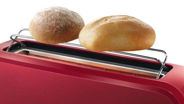 Тостер Bosch TAT3A004, Plastic toaster CompactClass, 825-980 W, For 1 long or 2 small slices of toast, red/light gray