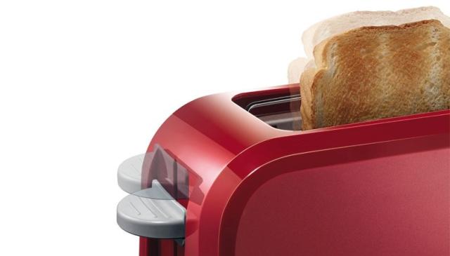 Тостер Bosch TAT3A004, Plastic toaster CompactClass, 825-980 W, For 1 long or 2 small slices of toast, red/light gray
