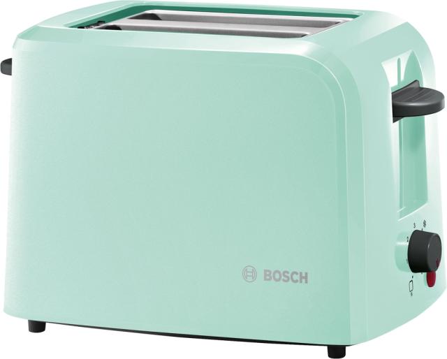 Тостер Bosch TAT3A012, Plastic compact toaster, 825-980 W, for two slices of toast, mint turquoise/black grey