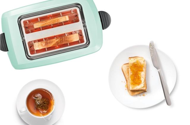 Тостер Bosch TAT3A012, Plastic compact toaster, 825-980 W, for two slices of toast, mint turquoise/black grey