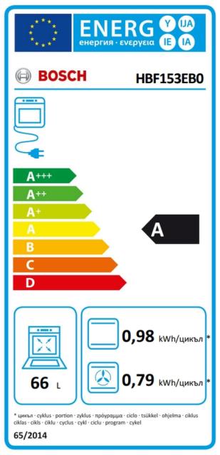 Фурна Bosch HBF153EB0, SER2, 3D HotAir, EcoClean Direct, 66 l, Telescopic guides on 1 level, LED display with sinking buttons, Energy efficiency A, Black