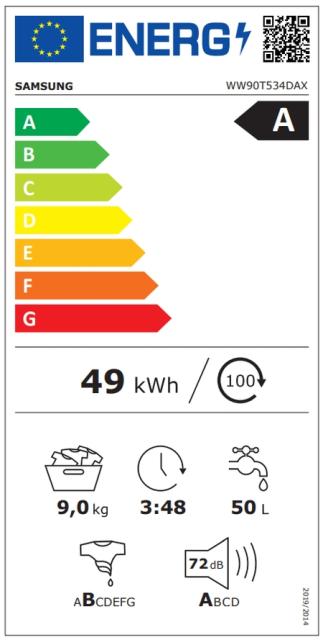 Пералня Samsung WW90T534DAX/S7, Washing Machine,  9 kg, 1400 rpm,  Energy Efficiency A, Eco Bubble, Bubble Soak, AI Control, Auto Dispense, Hygiene Steam, Spin Efficiency B, WiFi, SmartThings, Inox