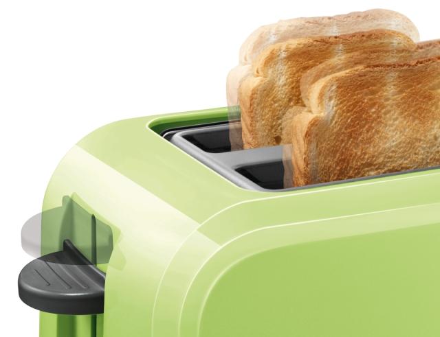 Тостер Bosch TAT3A016, Plastic compact toaster, 825-980 W, for two slices of toast, matcha green/black grey