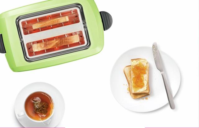 Тостер Bosch TAT3A016, Plastic compact toaster, 825-980 W, for two slices of toast, matcha green/black grey