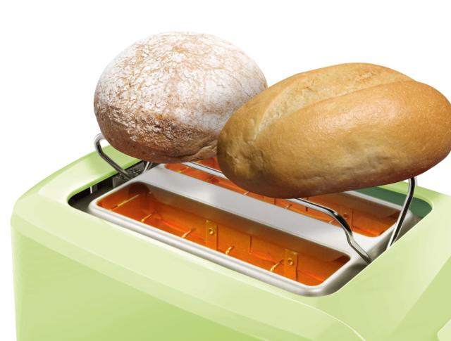 Тостер Bosch TAT3A016, Plastic compact toaster, 825-980 W, for two slices of toast, matcha green/black grey