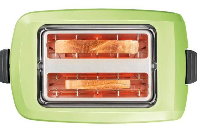 Тостер Bosch TAT3A016, Plastic compact toaster, 825-980 W, for two slices of toast, matcha green/black grey