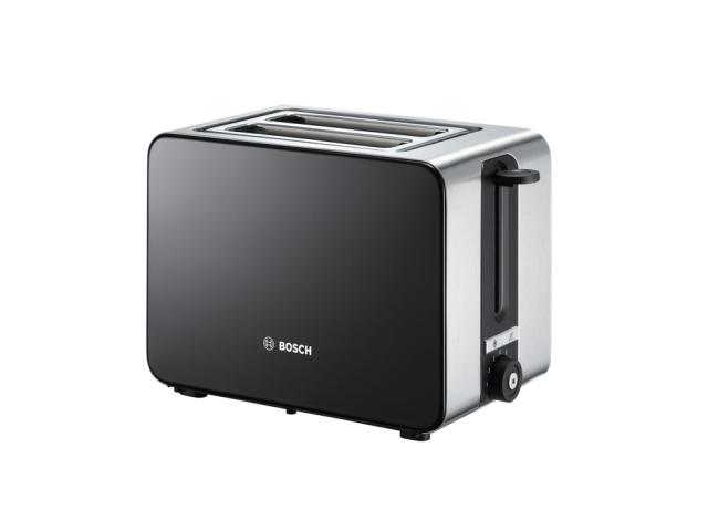 Тостер Bosch TAT7203, Toaster, Stainless steel, 860-1050 W,  Heating grille, Auto power off, Defrost and warm setting,  Black