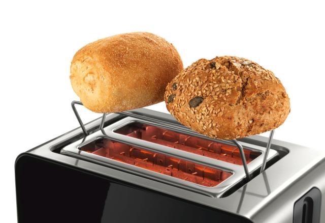 Тостер Bosch TAT7203, Toaster, Stainless steel, 860-1050 W,  Heating grille, Auto power off, Defrost and warm setting,  Black