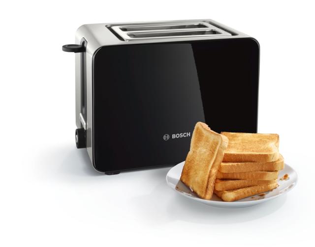 Тостер Bosch TAT7203, Toaster, Stainless steel, 860-1050 W,  Heating grille, Auto power off, Defrost and warm setting,  Black