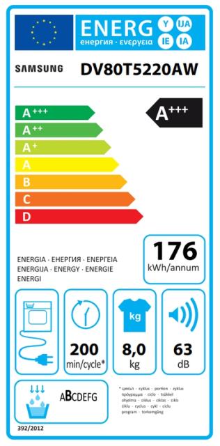Сушилня Samsung DV80T5220AW/S7, Tumble dryer with Heat pump end 2 in 1 filtration system, 8kg, A+++, Wrinkle prevention, Quick Dry 35 ',AI Control, Diamond drum, White