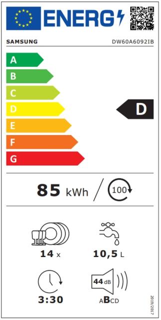 Съдомиялна машина Samsung DW60A6092IB/EO, Built-in Dishwasher, 60 cm, Energy Efficiency D, Capacity 14 p/s, Programs 7,  Half Load, LED Display, Water Consumption Per Cicle 10.5 L, Noise Level 44 dBA
