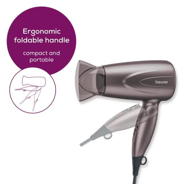 Сешоар Beurer HC 17 Hair dryer, 1 300 W, ergonomic folding handle, 2 heat settings, 2 blower settings, slim professional nozzle, overheating protection