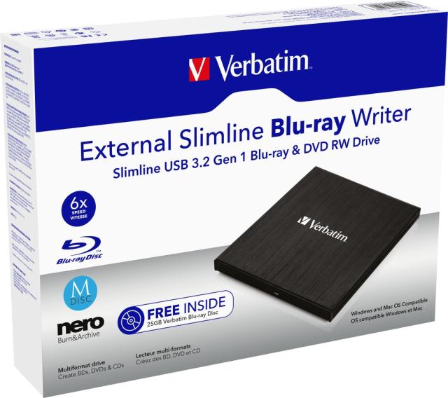 Оптично устройство Verbatim External Slimline Blu-ray USB 3.0