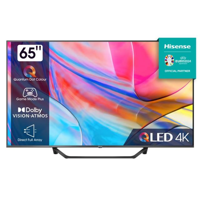 Телевизор Hisense 65" A7GQ, 4K Ultra HD 3840x2160, QLED, FALD, Quantum Dot, HDR 10+, HLG, Dolby Vision, Dolby Atmos, Smart TV, WiFi 5GHz, WiFi Direct, BT, Anyview Cast, 3xHDMI, 2xUSB, LAN, CI+, DVB-T2/C/S2, Dark Grey