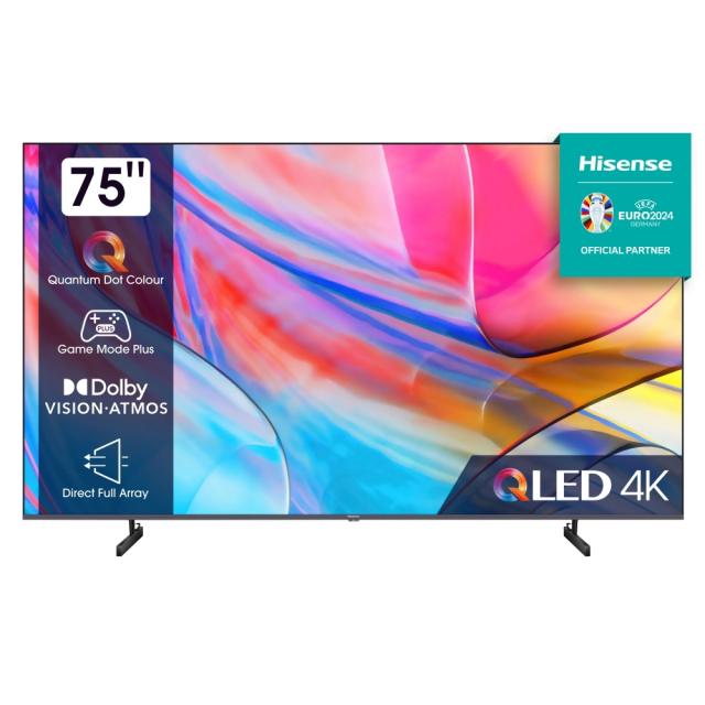 Телевизор Hisense 75" A7GQ, 4K Ultra HD 3840x2160, QLED, FALD, Quantum Dot, HDR 10+, HLG, Dolby Vision, Dolby Atmos, Smart TV, WiFi 5GHz, WiFi Direct, BT, Anyview Cast, 3xHDMI, 2xUSB, LAN, CI+, DVB-T2/C/S2, Dark Grey