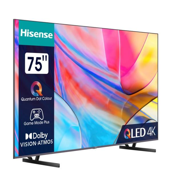 Телевизор Hisense 75" A7GQ, 4K Ultra HD 3840x2160, QLED, FALD, Quantum Dot, HDR 10+, HLG, Dolby Vision, Dolby Atmos, Smart TV, WiFi 5GHz, WiFi Direct, BT, Anyview Cast, 3xHDMI, 2xUSB, LAN, CI+, DVB-T2/C/S2, Dark Grey