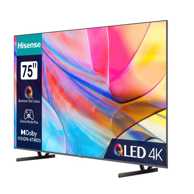 Телевизор Hisense 75" A7GQ, 4K Ultra HD 3840x2160, QLED, FALD, Quantum Dot, HDR 10+, HLG, Dolby Vision, Dolby Atmos, Smart TV, WiFi 5GHz, WiFi Direct, BT, Anyview Cast, 3xHDMI, 2xUSB, LAN, CI+, DVB-T2/C/S2, Dark Grey