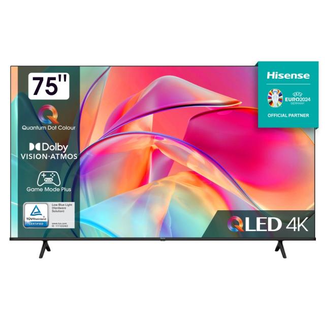 Телевизор Hisense 75" E7KQ, 4K Ultra HD 3840x2160, QLED, Quantum Dot, HDR 10+, HLG, Dolby Vision, DTS Virtual X, Smart TV, WiFi 5GHz, WiFi Direct, BT, Anyview Cast, 3xHDMI, 2xUSB, LAN, CI+, DVB-T2/C/S2, Black
