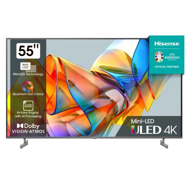 Телевизор Hisense 55" U6KQ, 4K Ultra HD 3840x2160, ULED, Quantum Dot, 60Hz, IPS, HDR 10+, HLG, Dolby Vision IQ, Dolby Atmos, Smart TV, WiFi 5GHz, WiFi Direct, BT, Anyview Cast, 3xHDMI, 2xUSB, LAN, CI+, DVB-T2/C/S2, Black