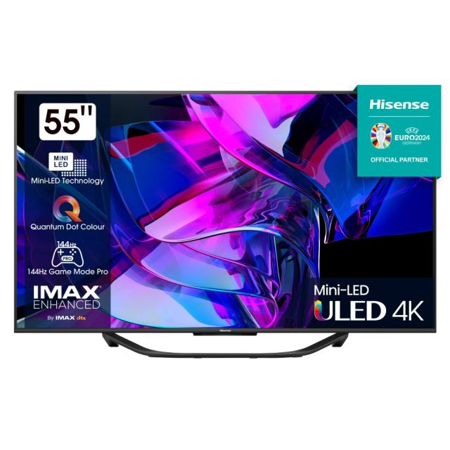 Телевизор Hisense 55" U7KQ, 4K Ultra HD 3840x2160, ULED, FALD, Quantum Dot, 144Hz, IPS, HDR 10+, HLG, Dolby Vision IQ, Dolby Atmos, Smart TV, WiFi 5GHz, WiFi Direct, BT, Anyview Cast, 4xHDMI, 2xUSB, LAN, CI+, DVB-T2/C/S2, Black