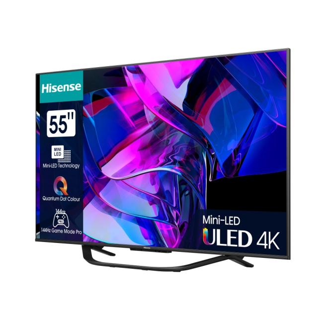 Телевизор Hisense 55" U7KQ, 4K Ultra HD 3840x2160, ULED, FALD, Quantum Dot, 144Hz, IPS, HDR 10+, HLG, Dolby Vision IQ, Dolby Atmos, Smart TV, WiFi 5GHz, WiFi Direct, BT, Anyview Cast, 4xHDMI, 2xUSB, LAN, CI+, DVB-T2/C/S2, Black