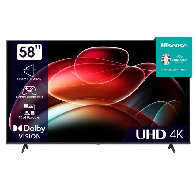Телевизор Hisense 58" A6K, 4K Ultra HD 3840x2160, DLED, DFA, Precision Colour, HDR 10+, HLG, Dolby Vision, DTS Virtual X, Smart TV, WiFi, BT, AnyView Cast, Gaming Mode, 1xHDMI2 eArc, 2xHDMI, 2xUSB, LAN, CI+, DVB-T2/C/S2, Black