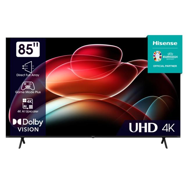 Телевизор Hisense 85" A6K, 4K Ultra HD 3840x2160, DLED, DFA, Precision Colour, HDR 10+, HLG, Dolby Vision, DTS Virtual X, Smart TV, WiFi, BT, AnyView Cast, Gaming Mode, 1xHDMI2 eArc, 2xHDMI, 2xUSB, LAN, CI+, DVB-T2/C/S2, Black