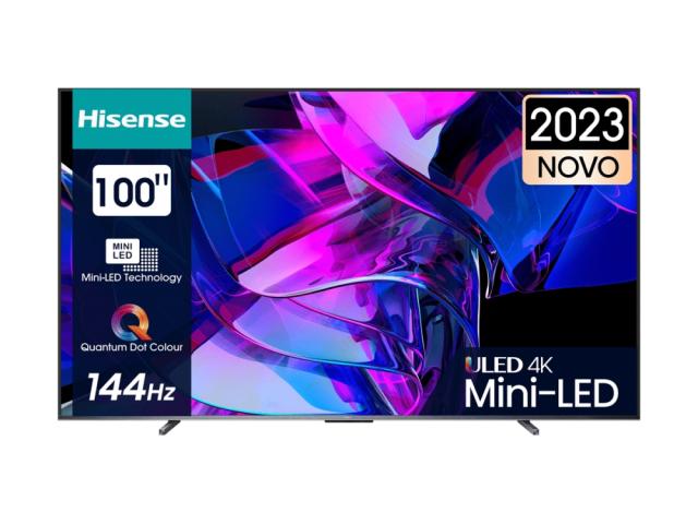 Телевизор Hisense 100" U7KQ, 4K Ultra HD 3840x2160, ULED, FALD, Quantum Dot, 144Hz, IPS, HDR 10+, HLG, Dolby Vision IQ, Dolby Atmos, Smart TV, WiFi 5GHz, WiFi Direct, BT, Anyview Cast, 4xHDMI, 2xUSB, LAN, CI+, DVB-T2/C/S2, Black
