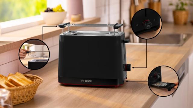 Тостер Bosch TAT3M123, MyMoment Compact toaster, 950 W, Auto power off, Defrost and reheat setting, Removable and foldable bun attachment, High lift, Black