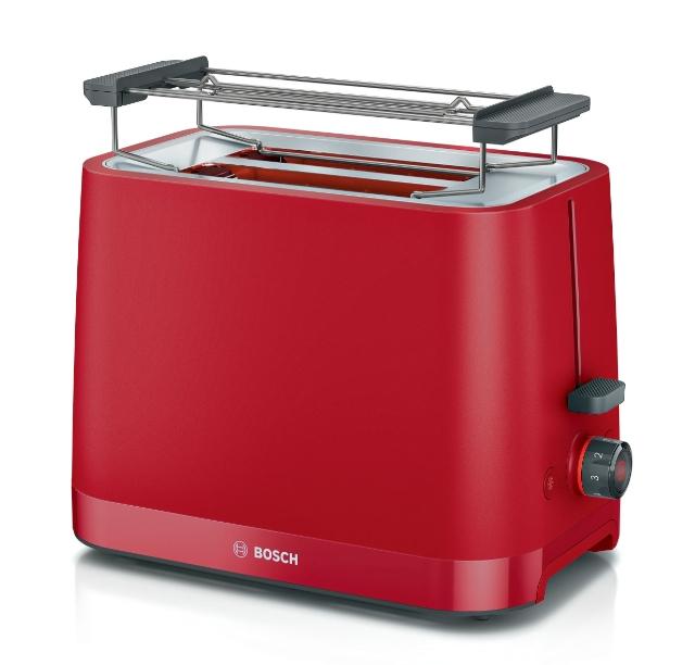 Тостер Bosch TAT3M124, MyMoment Compact toaster, 950 W, Auto power off, Defrost and reheat setting, Removable and foldable bun attachment, High lift, Deep Red