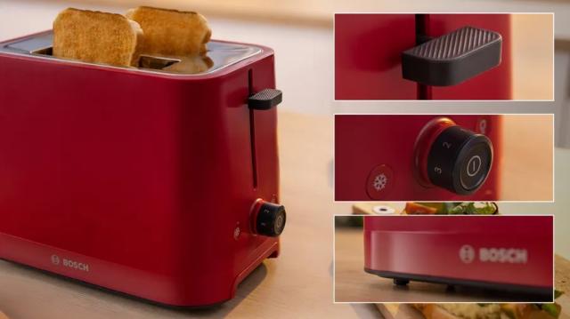 Тостер Bosch TAT3M124, MyMoment Compact toaster, 950 W, Auto power off, Defrost and reheat setting, Removable and foldable bun attachment, High lift, Deep Red
