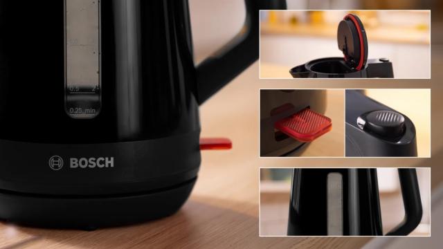 Електрическа кана Bosch TWK1M123, MyMoment Plastic Kettle, 2400 W, 1.7 l, Cup indicator, Limescale filter, Triple safety function, Black