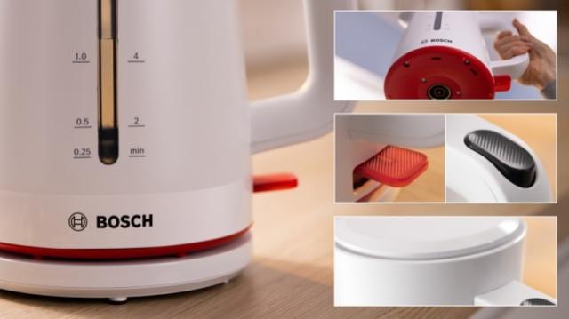 Електрическа кана Bosch TWK3M121, MyMoment Plastic Kettle, 2400 W, 1.7 l, Cup indicator, Limescale filter, Triple safety function, White