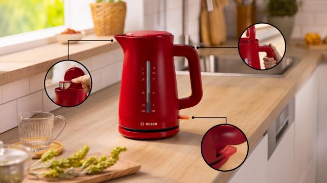 Електрическа кана Bosch TWK3M124, MyMoment Plastic Kettle, 2400 W, 1.7 l, Cup indicator, Limescale filter, Triple safety function, Red