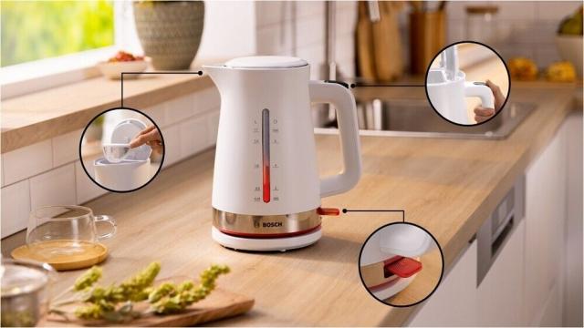 Електрическа кана Bosch TWK4M221, MyMoment Plastic Kettle, 2400 W, 1.7 l, Interior light, Cup indicator, Limescale filter, Triple safety function, White