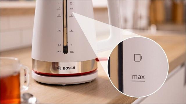 Електрическа кана Bosch TWK4M221, MyMoment Plastic Kettle, 2400 W, 1.7 l, Interior light, Cup indicator, Limescale filter, Triple safety function, White