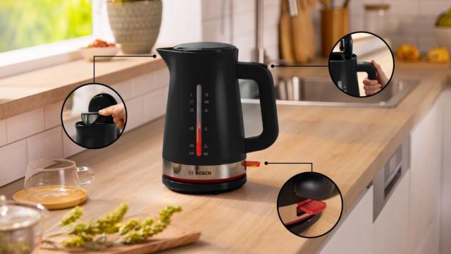 Електрическа кана Bosch TWK4M223, MyMoment Plastic Kettle, 2400 W, 1.7 l, Interior light, Cup indicator, Limescale filter, Triple safety function, Black