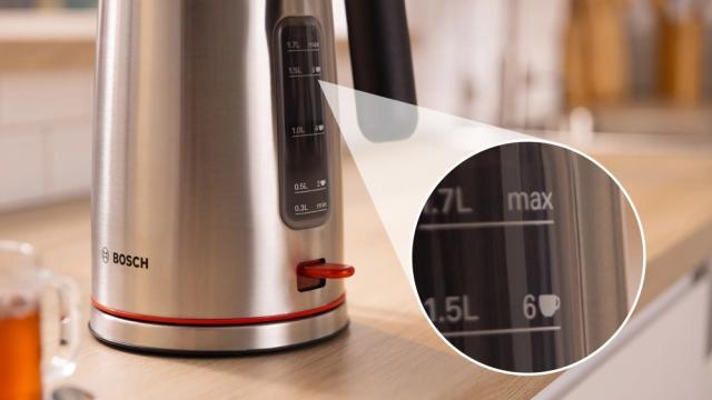 Електрическа кана Bosch TWK6M480, MyMoment Stainless steel Kettle, 2400 W, 1.7 l, Interior light, Cup indicator, Limescale filter, Triple safety function, Stainless steel